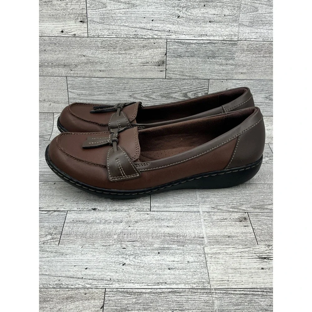 Clarks‎ Collection Brown Leather Tassel Bow Loafers Shoes Women Size 8.5 M